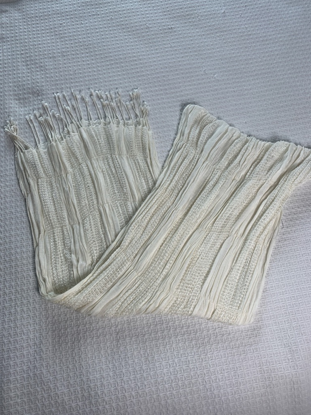 Costa Blanca white woven boho scarf with fringe